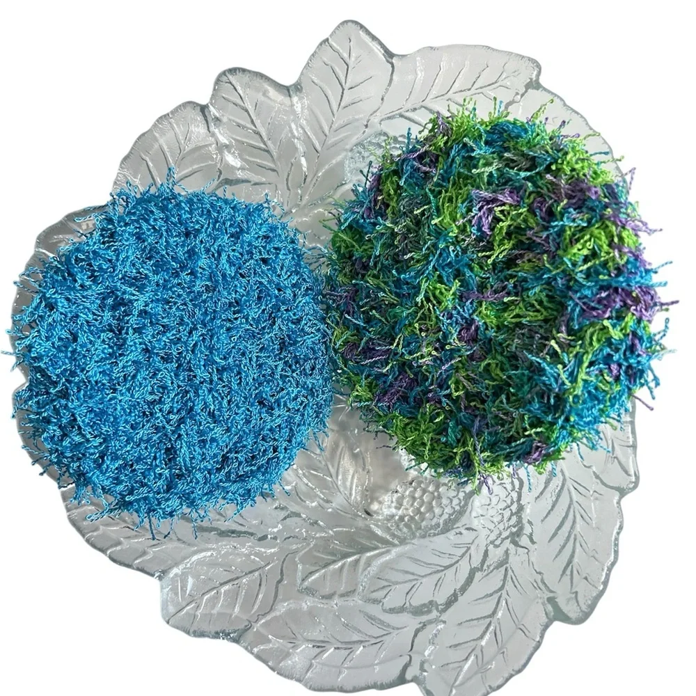 Hand Crafted Colorful Kitchen Dish Scrubbing Pads Crochet Polyester Lot of Two